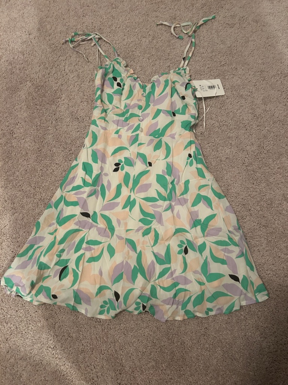 GB Juniors Pastel Leaf-Print Sundress - White, Green & Lavender